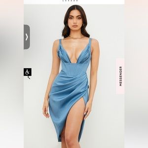 FAYE BLUE SATIN CORSET MIDI DRESS